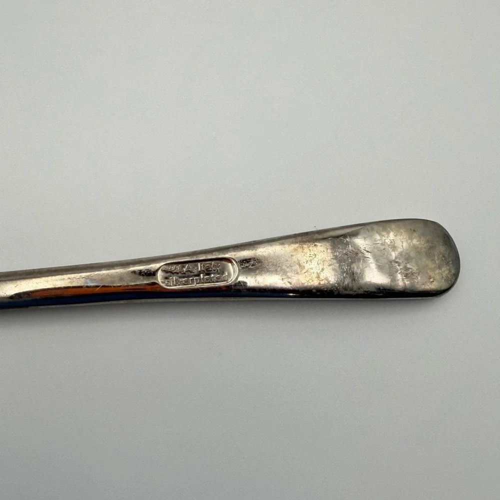 Vintage Italian Silverplated‎ Serving Spoon Fork Fancy Engraved Handle Elegant